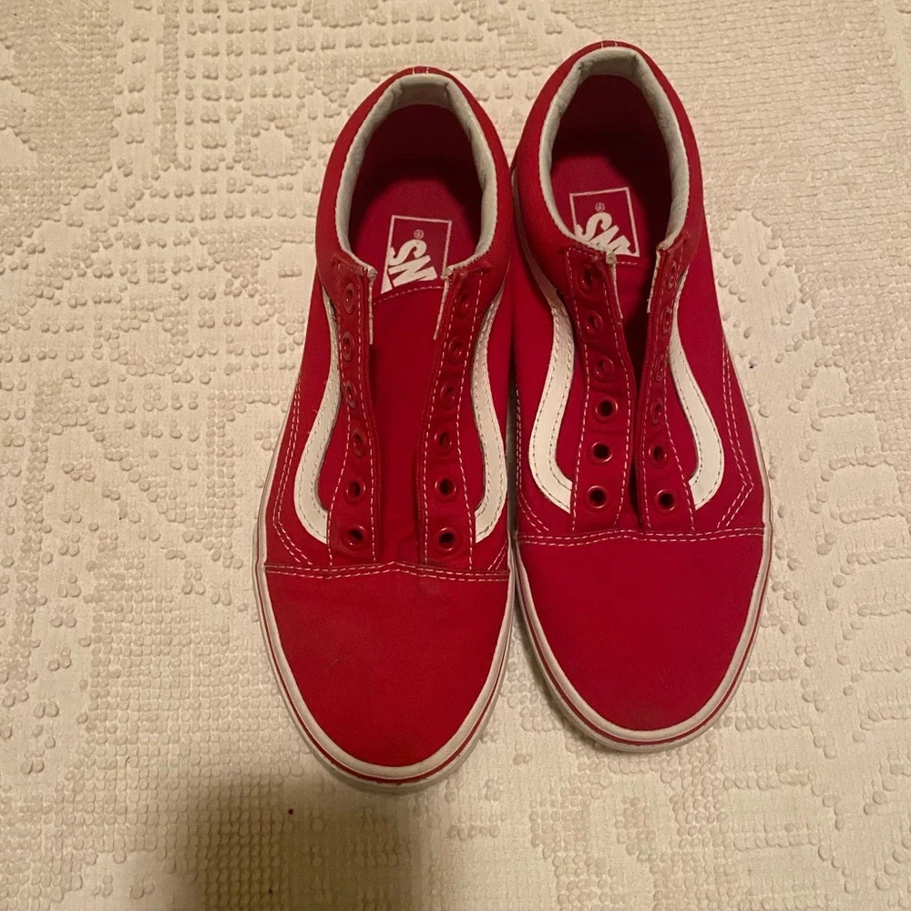 Vans Red Canvas Sneakers with White Accents-Size 7.5 - Picture 2 of 4